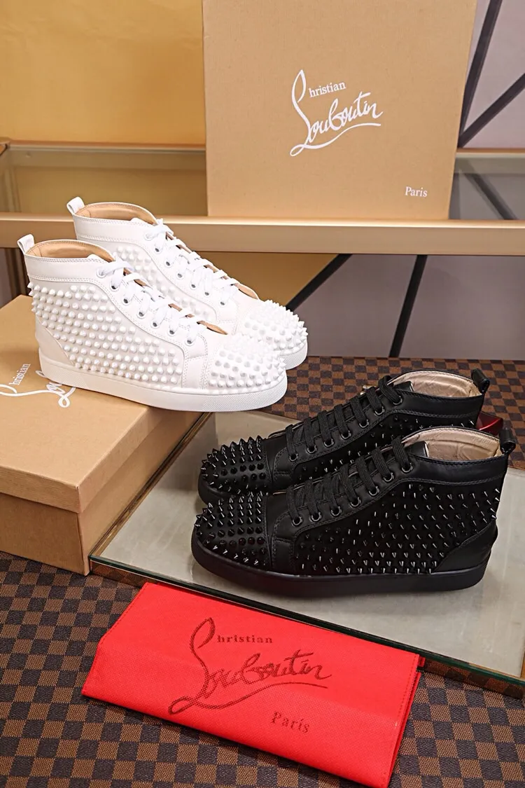 Ex-factory price 480. christian louboutin (CL red sole shoes) counter nail series, high-top casual sneakers for couples 📢 📢 📢 Exclusive hot style release 🎈🎈💪 Movable latex feet 👻 Finished outsole stitching line [satisfied] 😝Female 35-40# Male 38#-46, global supply😝 [Top version]: original imported cowhide upper, top original leather lining, original molded TPU outsole, original 1:1 detail processing, original shoe last, large quantity available from stock,